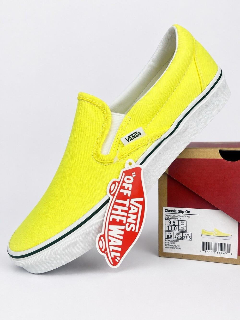 Vans Classic Slip-On Neon Lemon Tonic True White VN0A4U38WT7 Men 9.5 Women 11
